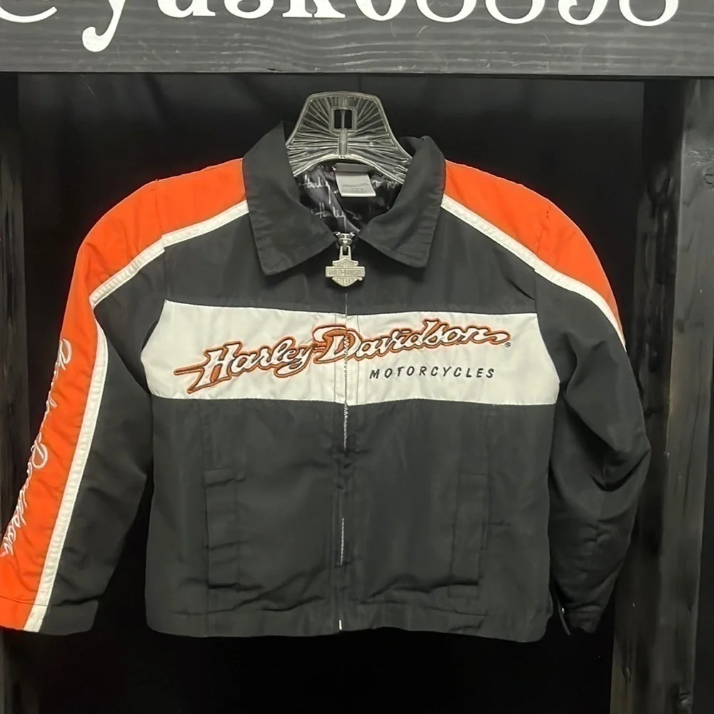 HARLEY Davidson- black and orange polyester full zip jacket